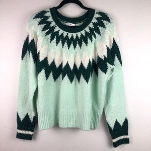 BP Green Fairisle Cozy Ski Pullover Crew Sweater